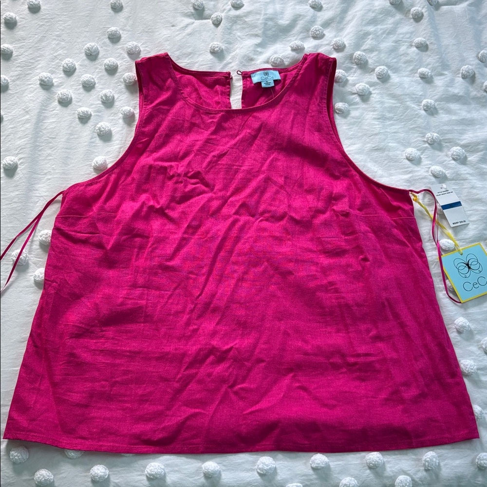 CeCe Fuchsia Sleeveless Linen Blouse